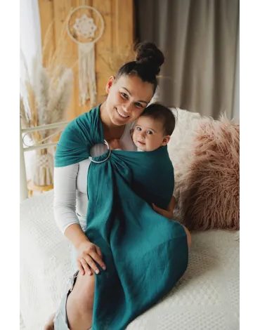 Little Frog ring sling Pure Linen - Deep Aqua - M (2 m)