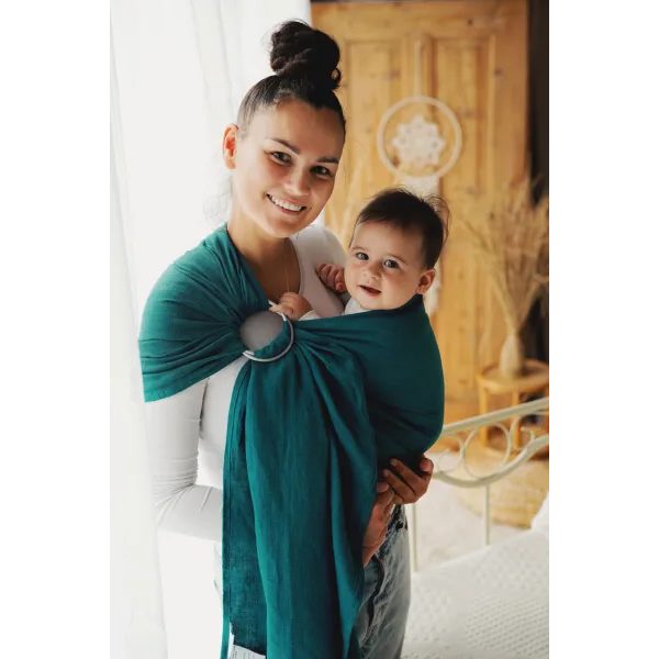 LITTLE FROG RING SLING PURE LINEN - DEEP AQUA - S (1,7 M) - LITTLE FROG /BELOVED SLINGS RING SLING{% if zbozi.kategorie.adresa_nazvy[0] != zbozi.kategorie.nazev %} - ŠÁTKY{% endif %}