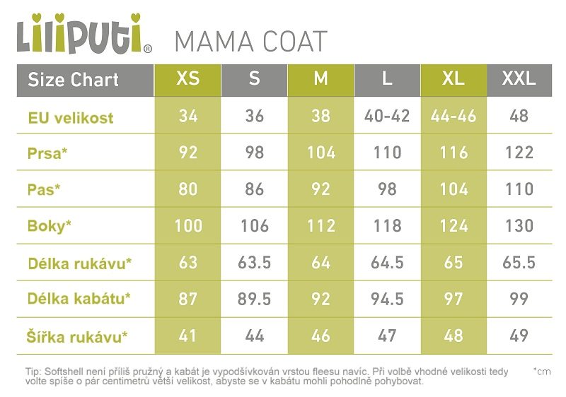 Kabát liliputi 2020 velikostní tabulka