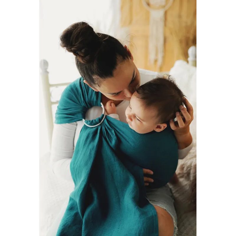LITTLE FROG RING SLING PURE LINEN - DEEP AQUA - M (2 M) - LITTLE FROG /BELOVED SLINGS RING SLING - ŠÁTKY