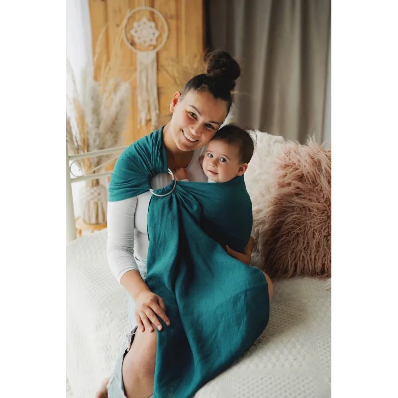 LITTLE FROG RING SLING PURE LINEN - DEEP AQUA - S (1,7 M) - LITTLE FROG /BELOVED SLINGS RING SLING - ŠÁTKY