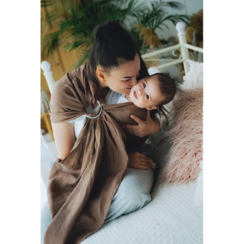 LITTLE FROG RING SLING PURE LINEN BALI WOOD - S (1,7 M) - LITTLE FROG /BELOVED SLINGS RING SLING - ŠÁTKY