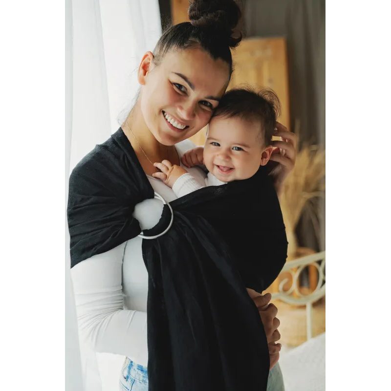 LITTLE FROG RING SLING PURE LINEN - MIDNIGHT BLACK - S (1,7 M) - LITTLE FROG /BELOVED SLINGS RING SLING - ŠÁTKY