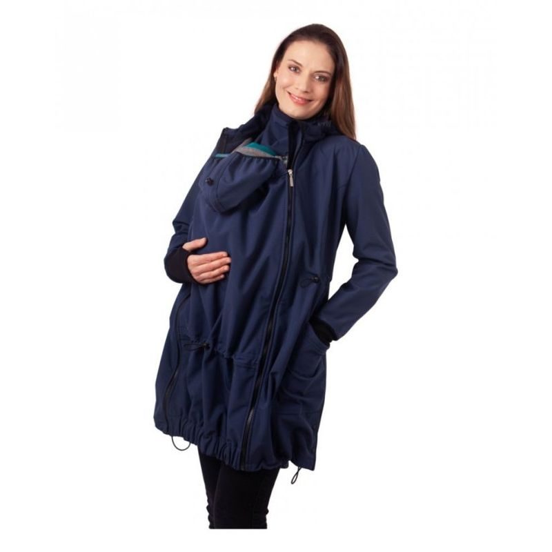 SOFTSHELLOVÁ TĚHOTENSKÁ A NOSÍCÍ BUNDA ANDREA - TMAVĚ MODRÁ - JOŽÁNEK NOSÍCÍ OBLEČENÍ - NOSÍCÍ OBLEČENÍ