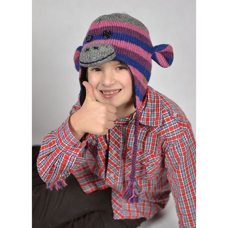 ČEPICE KNITWITS OPIČKA ŠEDO-RŮŽOVÁ - VLNĚNÉ ČAPKY KNITWIT - OBLEČENÍ PRO DĚTI