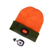 EXTOL LIGHT ČEPICE S ČELOVKOU 4X45LM, USB NABÍJENÍ, FLUORESCENTNÍ ORANŽOVÁ/KHAKI ZELENÁ, OBOUSTRANNÁ, UNIVERZÁLNÍ VELIKOST, 100% ACRYL, 43460 - ČEPICE, KŠILTOVKY, PONOŽKY A JINÉ - PŘÍSLUŠENSTVÍ