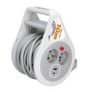 BUBEN VNITŘNÍ 2Z, 10M, 3 X 1,0MM2, 14X12X20,5CM, Ø14CM, ŠEDÝ KABEL, USB A+C - PRODLUŽOVACÍ KABELY{% if kategorie.adresa_nazvy[0] != zbozi.kategorie.nazev %} - PŘÍSLUŠENSTVÍ{% endif %}