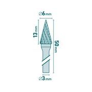 EXTOL INDUSTRIAL FRÉZA KARBIDOVÁ, KONICKÁ-JEHLAN, ⌀6X13MM, ⌀STOPKY 3MM, SEK STŘEDNÍ (DOUBLE-CUT), 8703893 - STOPKOVÉ FRÉZKY - PŘÍSLUŠENSTVÍ