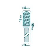 EXTOL INDUSTRIAL FRÉZA KARBIDOVÁ, VÁLCOVÁ S KULOVÝM ČELEM, ⌀6X13MM, ⌀STOPKY 3MM, SEK STŘEDNÍ (DOUBLE-CUT), 8703823 - STOPKOVÉ FRÉZKY - PŘÍSLUŠENSTVÍ