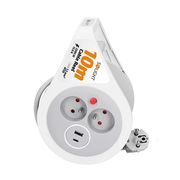 BUBEN VNITŘNÍ 2Z, 10M, 3 X 1,0MM2, 14X12X20,5CM, Ø14CM, ŠEDÝ KABEL, USB A+C - PRODLUŽOVACÍ KABELY - PŘÍSLUŠENSTVÍ