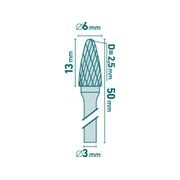EXTOL INDUSTRIAL FRÉZA KARBIDOVÁ, KULATÝ OBLOUK, ⌀6X13MM, ⌀STOPKY 3MM, SEK STŘEDNÍ (DOUBLE-CUT), 8703853 - STOPKOVÉ FRÉZKY - PŘÍSLUŠENSTVÍ