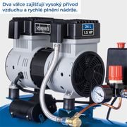 SCHEPPACH HC 26 SI ULTRA TICHÝ BEZOLEJOVÝ DVOUVÁLCOVÝ KOMPRESOR 24 L - BEZOLEJOVÉ KOMPRESORY - PNEU NÁŘADÍ