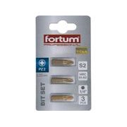 FORTUM HROT KŘÍŽOVÝ POZIDRIV, SADA 3KS, PZ 2X25MM,TITAN. ÚPRAVA, S2, 4741372 - STANDARDNÍ BITY PZ - PŘÍSLUŠENSTVÍ