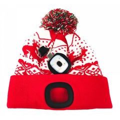 Čepice LED s bambulí, 4xSMD LED, USB, červená, M