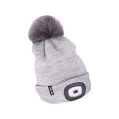 EXTOL LIGHT čepice s čelovkou 4x45lm, USB nabíjení, světle šedá s bambulí, univerzální velikost, 100% acryl, 43465