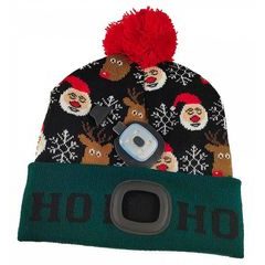 Čepice LED s bambulí, 4xSMD LED, USB, zeleno-černá, uni