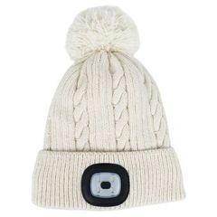 Čepice LED s bambulí Damon, 4xSMD LED, USB nabíjení, 60lm, bílá, L