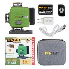Laser zelený liniový, křížový samonivelační Procraft LE-4GL | LE-4GL Procraft