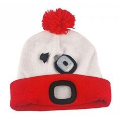 Čepice LED s bambulí, 4xSMD LED, USB, červeno-bílá, uni