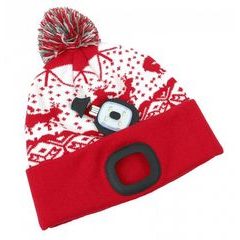 Čepice LED s bambulí, 4xSMD LED, USB, červená, uni