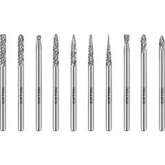 EXTOL INDUSTRIAL frézy mini, karbidové, sada 10ks, ⌀3mm, sek střední (double-cut), 8703800