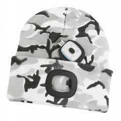 Čepice LED, 4x SMD LED, USB nabíjení, kamufláž šedá, uni