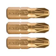 FORTUM hrot křížový pozidriv, sada 3ks, PZ 3x25mm,titan. úprava, S2, 4741373