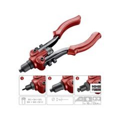 FORTUM kleště nýtovací pákové COMBO, pro nýt. matice M3-M10 a trhací nýty 2,4-6,4mm, 4770638