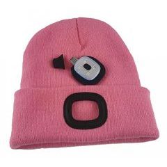 Čepice LED, 4x SMD LED, USB nabíjení, starorůžová, uni