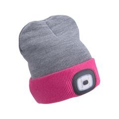 EXTOL LIGHT čepice s čelovkou 4x45lm, USB nabíjení, světle šedá/růžová, oboustranná, univerzální velikost, 73% acryl a 27% polyester, 43197