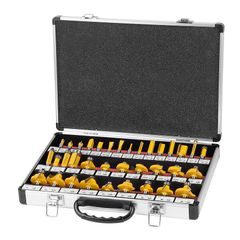 Frézy tvarové do dřeva, SK plátky, kovový kufr, 35ks, stopka 8mm