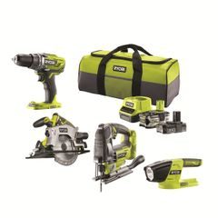 RYOBI R18CK4A-252S aku 18 V set (R18DD3 + RWSL1801 + R18JS + R18T + 1 x 5,0 Ah + 1 x 2 Ah baterie + nabíječka)
