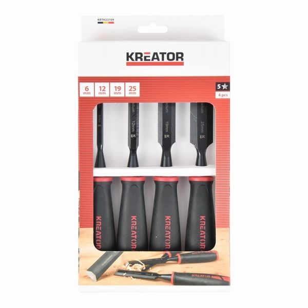 KREATOR KRTH23709 DLÁTA NA DŘEVO SADA 6, 12, 19, 25MM 4KS TPR - DLÁTA{% if zbozi.kategorie.adresa_nazvy[0] != zbozi.kategorie.nazev %} - RUČNÍ NÁŘADÍ{% endif %}
