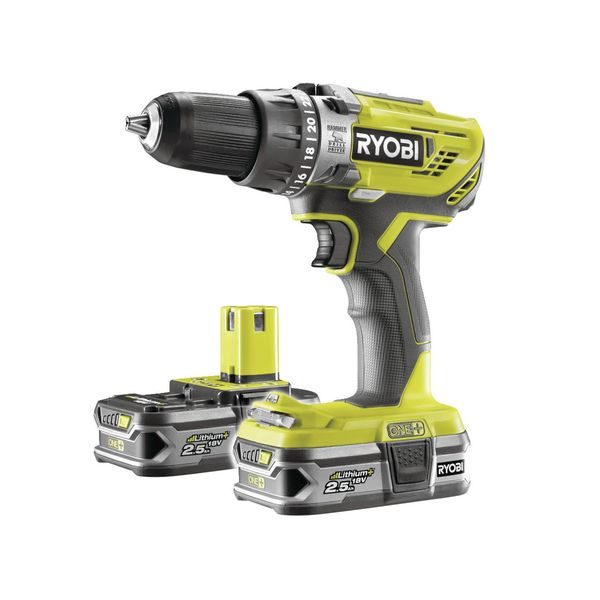 RYOBI R18PD3-225S AKU 18 V VRTAČKA + 2X BATERIE 2,5 AH + NABÍJEČKA ONE+ - ZNAČKA RYOBI{% if zbozi.kategorie.adresa_nazvy[0] != zbozi.kategorie.nazev %} - ZNAČKA RYOBI{% endif %}