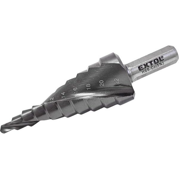 EXTOL INDUSTRIAL VRTÁK STUPŇOVITÝ S LAMAČEM TŘÍSEK, O 4-22MM/PO 2MM, HSS-CO, 8701192 - STUPŇOVITÉ VRTÁKY{% if zbozi.kategorie.adresa_nazvy[0] != zbozi.kategorie.nazev %} - PŘÍSLUŠENSTVÍ{% endif %}