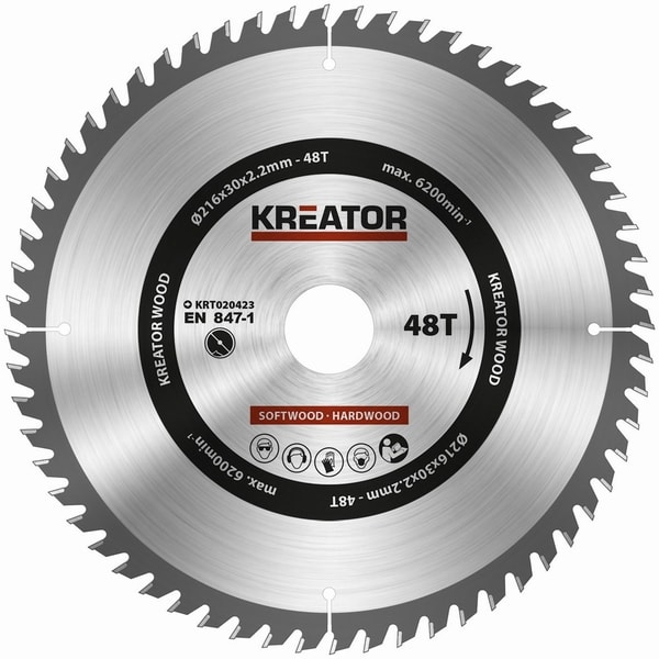 KREATOR KRT020423 PILOVÝ KOTOUČ NA DŘEVO 216MM, 48T - PRŮMĚR 190, 200, 210 A 216{% if zbozi.kategorie.adresa_nazvy[0] != zbozi.kategorie.nazev %} - PŘÍSLUŠENSTVÍ{% endif %}