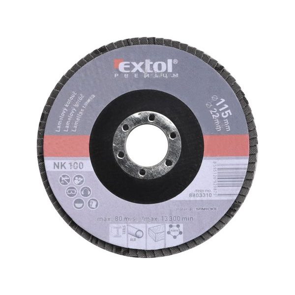 EXTOL PREMIUM KOTOUČ LAMELOVÝ ŠIKMÝ KORUNDOVÝ, P100, O 115MM, 8803310 - LAMELOVÉ KOTOUČE CORUNDUM{% if zbozi.kategorie.adresa_nazvy[0] != zbozi.kategorie.nazev %} - PŘÍSLUŠENSTVÍ{% endif %}