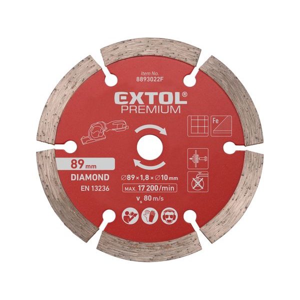 EXTOL PREMIUM KOTOUČ DIAMANTOVÝ, ŘEZNÝ, SEGMENTOVÝ, ⌀89×1,0×10MM, 8893022F - PRO PILY EXTOL{% if zbozi.kategorie.adresa_nazvy[0] != zbozi.kategorie.nazev %} - NÁHRADNÍ DÍLY{% endif %}