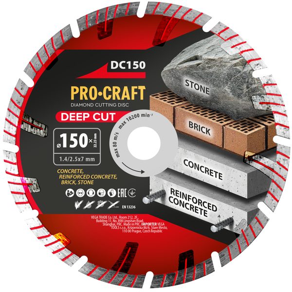 DIAMANTOVÝ ŘEZNÝ KOTOUČ DEEP CUT PROCRAFT DC150 | DC150 PROCRAFT - DIA KOTOUČ 150 MM{% if zbozi.kategorie.adresa_nazvy[0] != zbozi.kategorie.nazev %} - PŘÍSLUŠENSTVÍ{% endif %}
