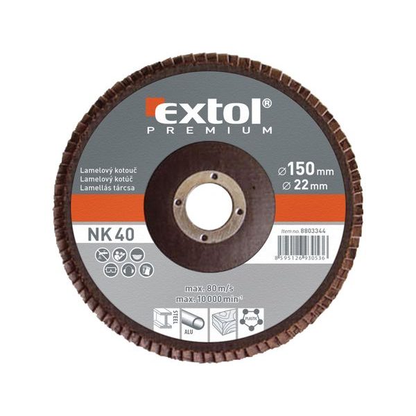 EXTOL PREMIUM KOTOUČ LAMELOVÝ ŠIKMÝ KORUNDOVÝ, P40, O 150MM, 8803344 - LAMELOVÉ KOTOUČE CORUNDUM{% if zbozi.kategorie.adresa_nazvy[0] != zbozi.kategorie.nazev %} - PŘÍSLUŠENSTVÍ{% endif %}