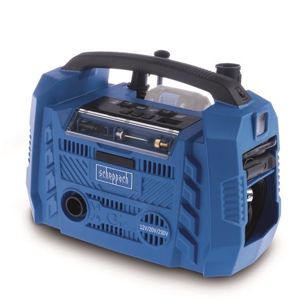 SCHEPPACH AIR FORCE 6 HYBRIDNÍ KOMPRESOR (20 V IXES AKU, 12 V, 230 V) - KOMPRESORY{% if zbozi.kategorie.adresa_nazvy[0] != zbozi.kategorie.nazev %} - PNEU NÁŘADÍ{% endif %}