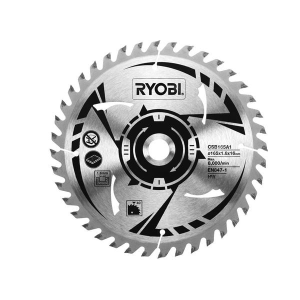 RYOBI CSB165A1 PILOVÝ KOTOUČ PR. 165/16MM, 40Z. PRO PILY R18CS - PŘÍSLUŠENSTVÍ RYOBI{% if zbozi.kategorie.adresa_nazvy[0] != zbozi.kategorie.nazev %} - NÁHRADNÍ DÍLY{% endif %}