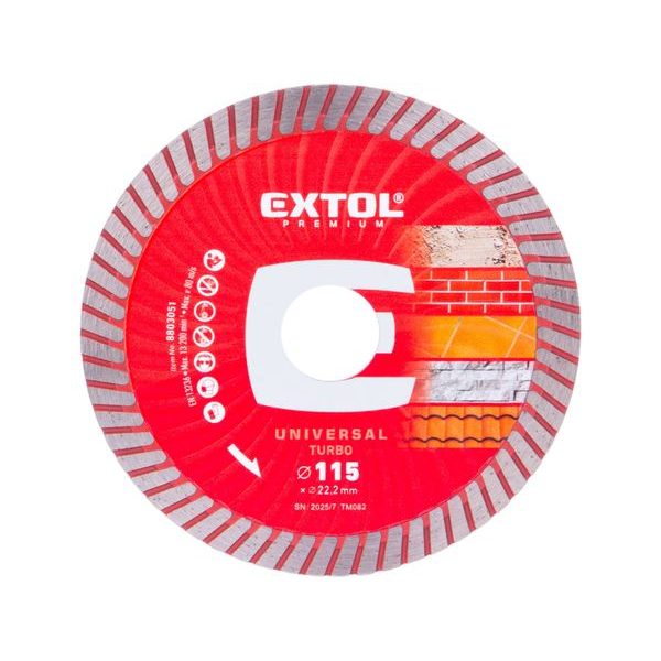 EXTOL PREMIUM KOTOUČ DIAMANTOVÝ ŘEZNÝ, TURBO - SUCHÉ I MOKRÉ ŘEZÁNÍ, O 115X22,2X2MM, 8803051 - DIA KOTOUČ 115 MM{% if zbozi.kategorie.adresa_nazvy[0] != zbozi.kategorie.nazev %} - PŘÍSLUŠENSTVÍ{% endif %}