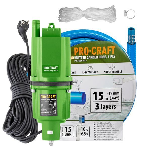 VIBRAČNÍ ČERPADLO PROCRAFT VN-72D SADA S HADICÍ 15M 3/4" PR-4KAT1915 | SVN-72D PROCRAFT - HLUBINNÁ ČERPADLA{% if zbozi.kategorie.adresa_nazvy[0] != zbozi.kategorie.nazev %} - ZAHRADA{% endif %}