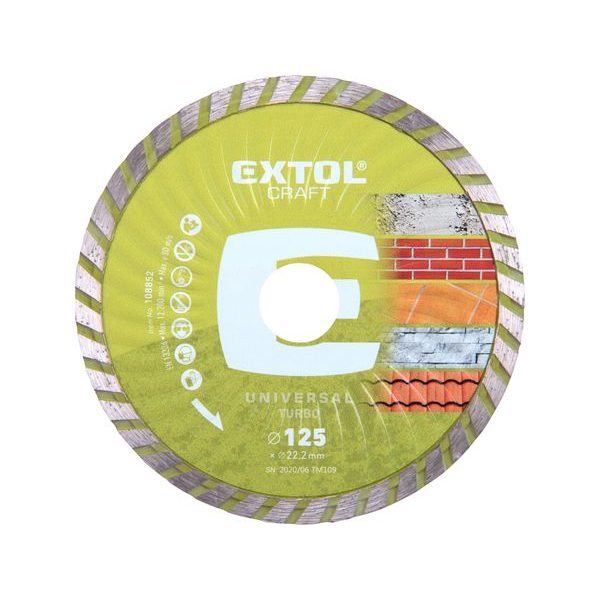 EXTOL CRAFT ZRUŠENO! NAHRAZENO VÝROBKEM 903052 KOTOUČ DIAMANTOVÝ ŘEZNÝ, TURBO - SUCHÉ I MOKRÉ ŘEZÁNÍ, O 125X22,2X2MM, 108852 - DIA KOTOUČ 125 MM{% if zbozi.kategorie.adresa_nazvy[0] != zbozi.kategorie.nazev %} - PŘÍSLUŠENSTVÍ{% endif %}