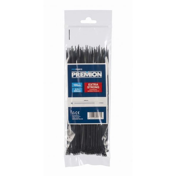 PREMION PREP00015 STAHOVACÍ PÁSKY ČERNÉ 2,5 X 200MM 100KS - STAHOVACÍ PÁSKY, ZDRHY{% if zbozi.kategorie.adresa_nazvy[0] != zbozi.kategorie.nazev %} - DÍLNA A GARÁŽ{% endif %}