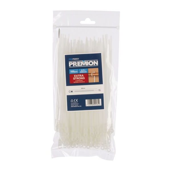 PREMION PREP00031 STAHOVACÍ PÁSKY S OTVOREM BÍLÉ 4,8 X 200MM 100KS - STAHOVACÍ PÁSKY, ZDRHY{% if zbozi.kategorie.adresa_nazvy[0] != zbozi.kategorie.nazev %} - DÍLNA A GARÁŽ{% endif %}