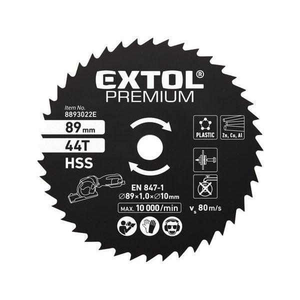 EXTOL PREMIUM KOTOUČ PILOVÝ HSS, ⌀89×1×10MM, 44T, 8893022E - PRO PILY EXTOL{% if zbozi.kategorie.adresa_nazvy[0] != zbozi.kategorie.nazev %} - NÁHRADNÍ DÍLY{% endif %}