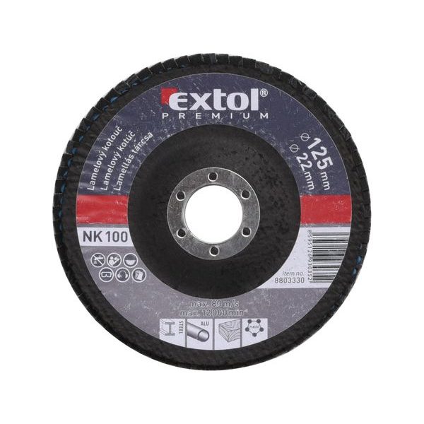 EXTOL PREMIUM KOTOUČ LAMELOVÝ ŠIKMÝ KORUNDOVÝ, P100, O 125MM, 8803330 - LAMELOVÉ KOTOUČE CORUNDUM{% if zbozi.kategorie.adresa_nazvy[0] != zbozi.kategorie.nazev %} - PŘÍSLUŠENSTVÍ{% endif %}