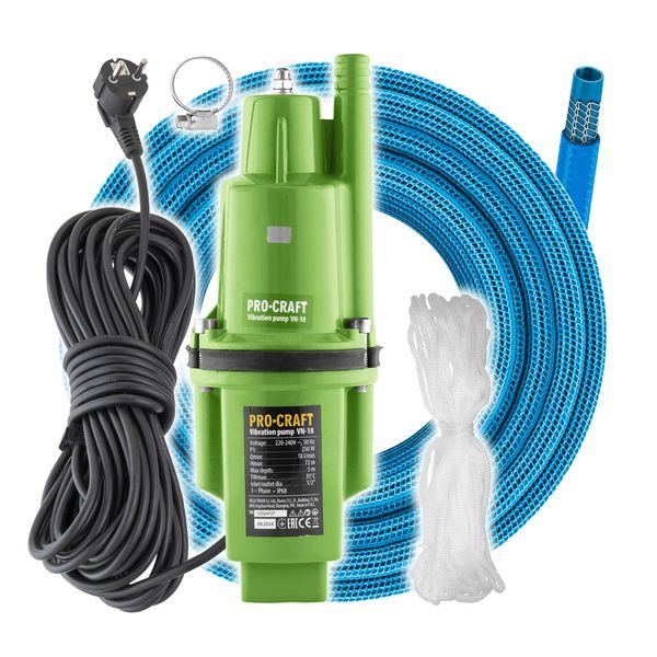 VIBRAČNÍ ČERPADLO PROCRAFT SVN-18 SADA S HADICÍ 15M 3/4" PR-4GH1915 | SVN-18 PROCRAFT - HLUBINNÁ ČERPADLA{% if zbozi.kategorie.adresa_nazvy[0] != zbozi.kategorie.nazev %} - ZAHRADA{% endif %}